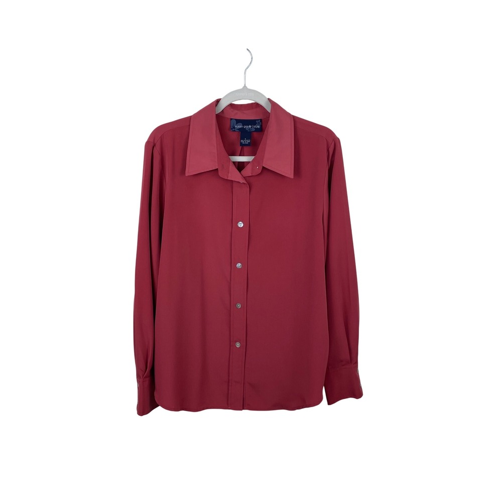 Susan‎ Graver Style Women's Large Berry Red Button Down Long Sleeve Blouse